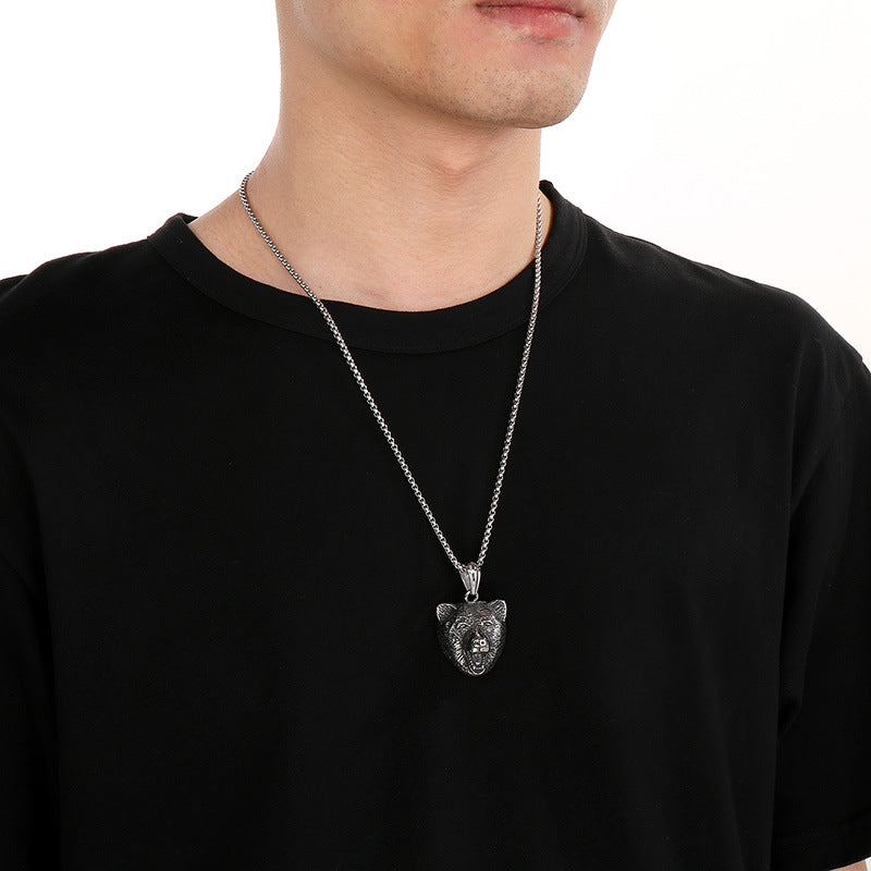Animal Shape Old, Punk Lion Head Wolf Head Fox Titanium Steel Men's Pendant Necklace