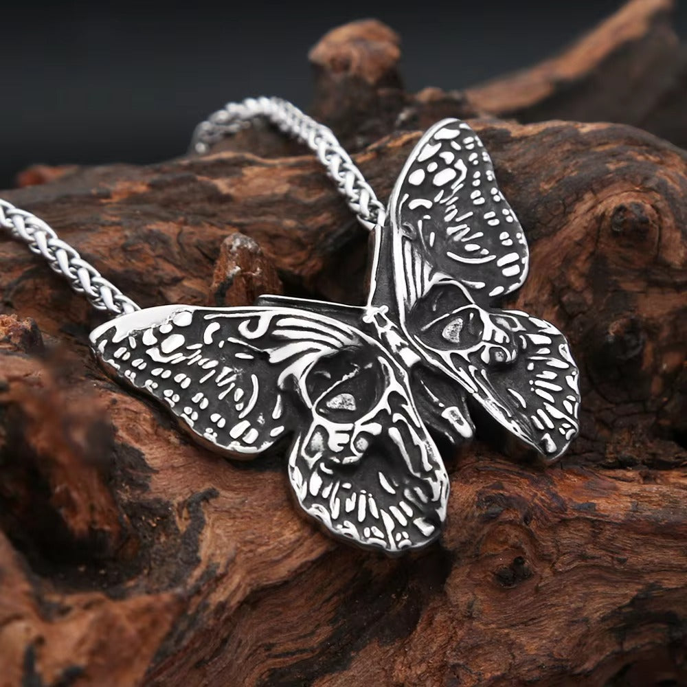 Vintage Skull Butterfly Stainless Steel Men's Pendant Necklace