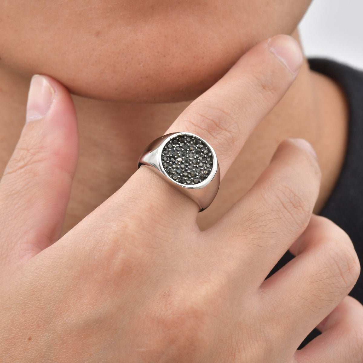 Stainless Steel Ring With Gray Zircon – Nightclub Hip Hop Hiphop