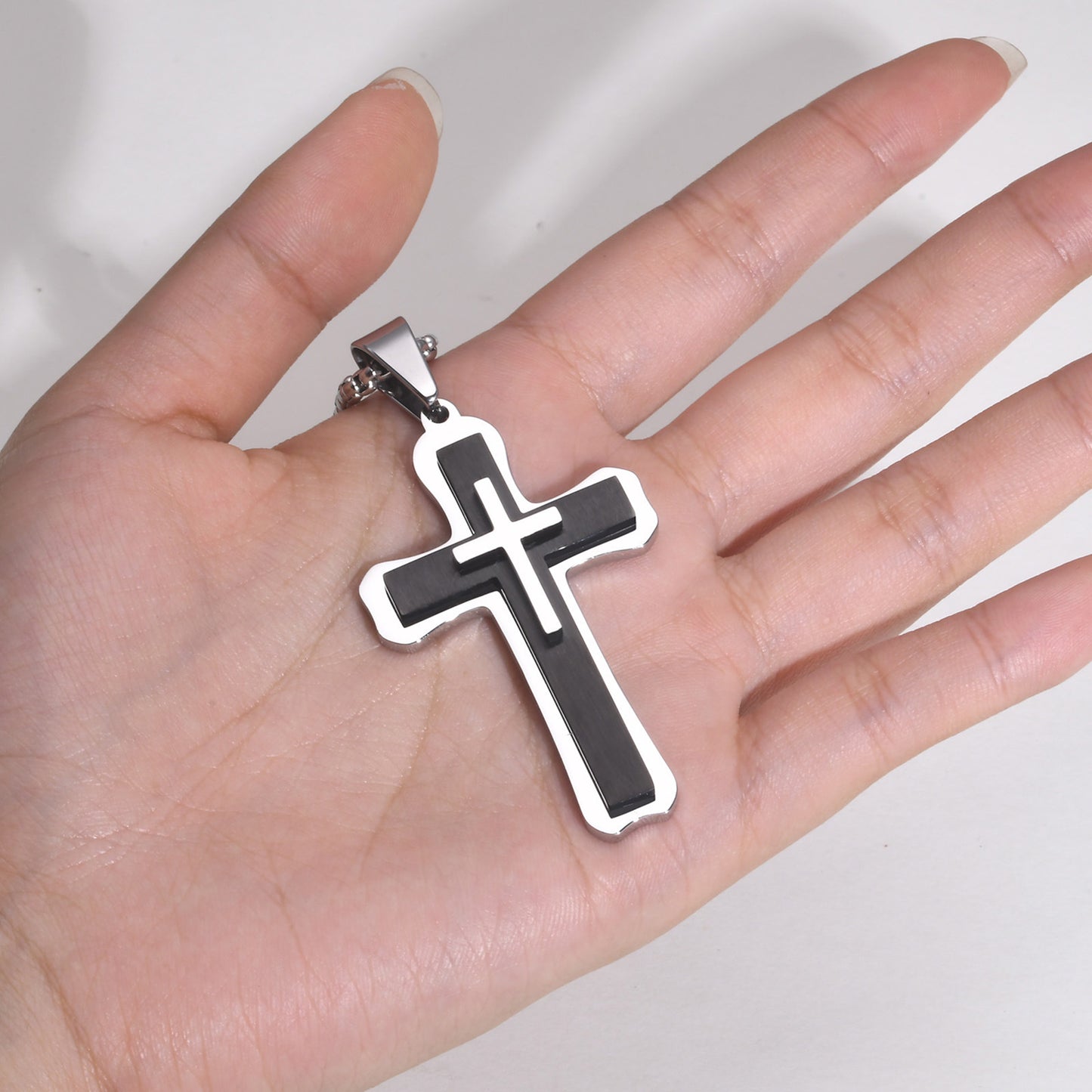 Necklaces Men's Triple Cross Pendant Necklace Stainless Steel Jewelry Wholesale