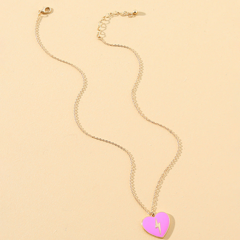 Pink Lightning Love Necklace with Heart Pendant