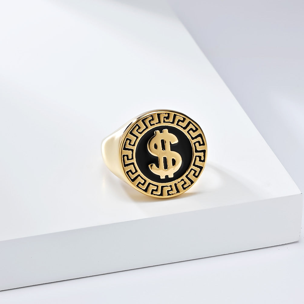 Planderful Titanium Steel Dollar Logo Ring For Hip Hop Fashion Lovers High End Street Jewelry