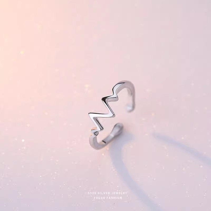 925 Sterling Silver Ring Female Heartbeat Design Fashion