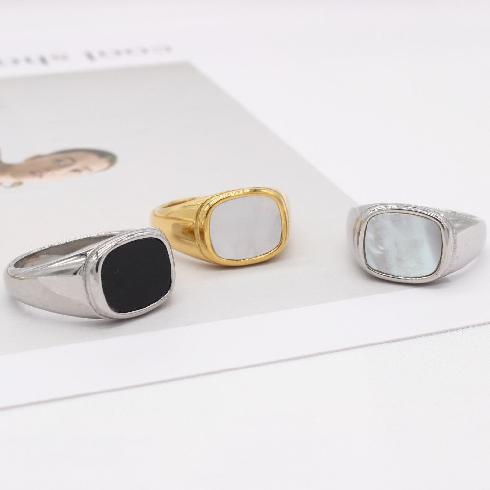 Planderful Titanium Steel Ring Unisex Square Shell Design For Men And Women Size 7 To 12