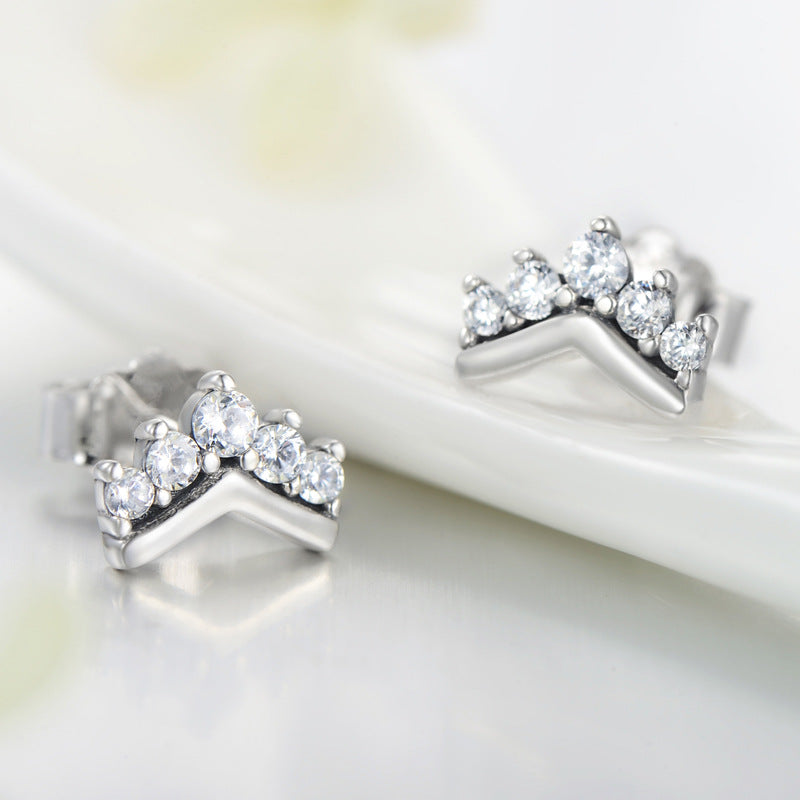 Sterling Silver Crown Earrings with Zircon for Women