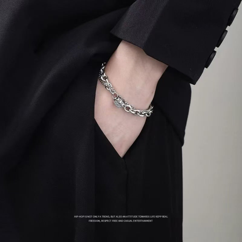 Planderful Jewelry Double Layer Titanium Steel Bracelet For Couples Light Luxury High End Design