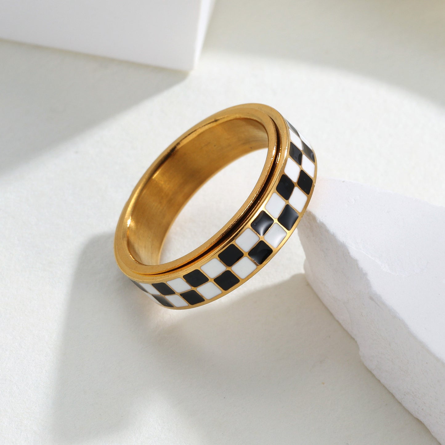 Planderful Collection Rotatable Stainless Steel Checkerboard Ring For Unisex Style And Protection