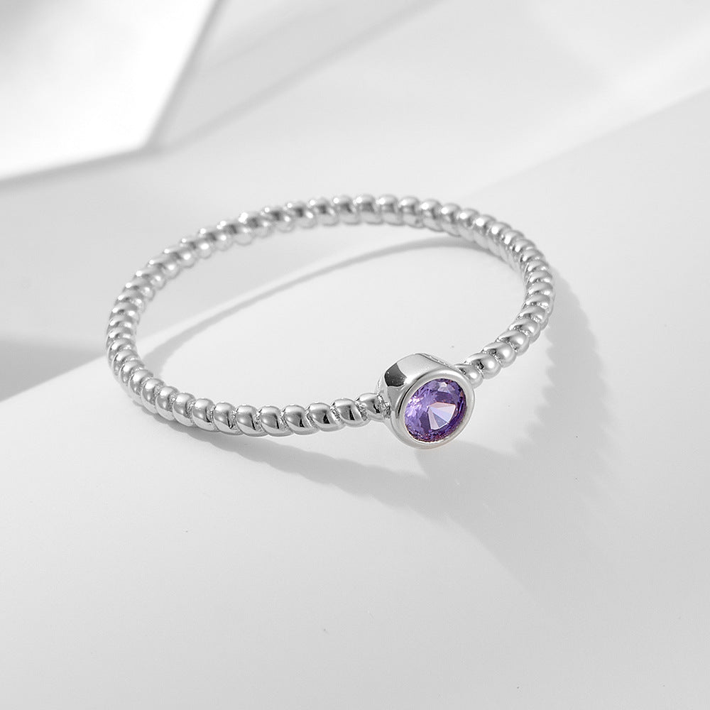 S925 Sterling Silver Amethyst Zircon Ring Index Finger Stacking Tail Ring