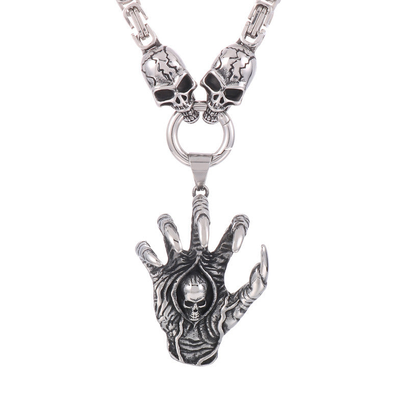 Gothic Skull Charm Pendant, Spooky Demon Claw Ghost Head Titanium Steel Men's Regal Chain Necklace