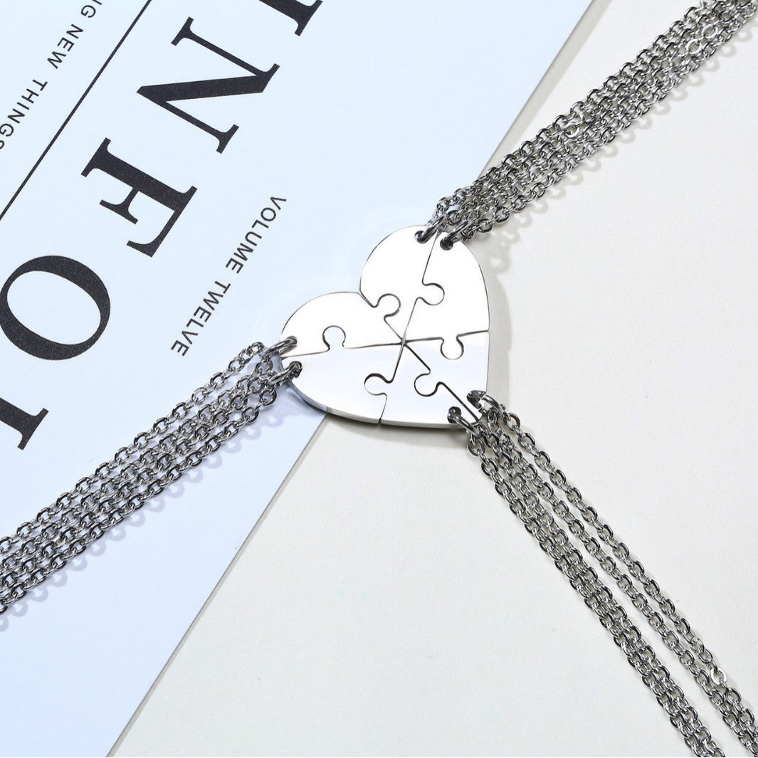 1. Planderful Heart Edge Puzzle Necklace For Couples Stainless Steel Gift For Girlfriend Everyday Elegance Jewelry