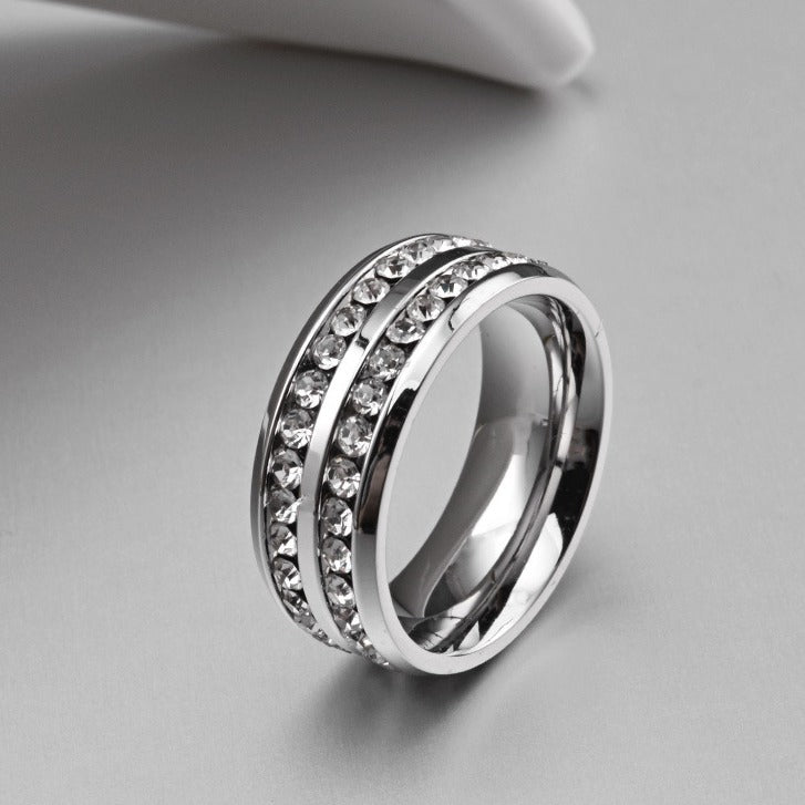 Stainless Steel Full Ring Diamond – Zircon 18k Gold Around The
