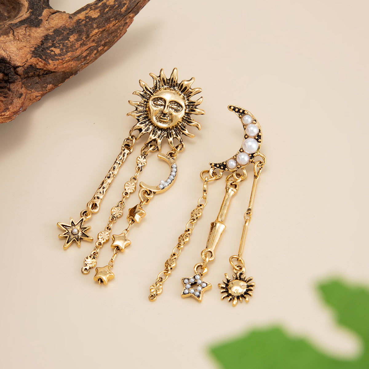 Planderful Ethnic Sun Moon Star Fringed Long Stud Earrings Imitation Pearl Versatile Statement Jewelry For Women
