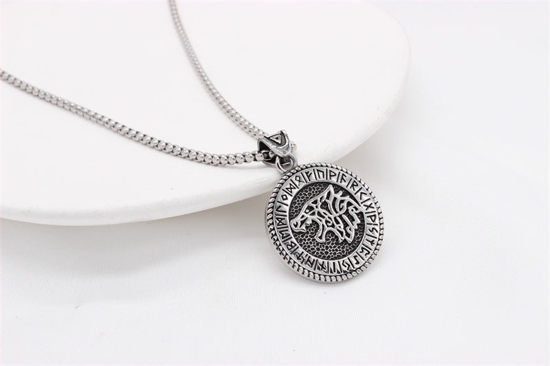 Planderful Viking Direwolf Pendant Necklace Titanium Steel Unisex Protection Statement Jewelry