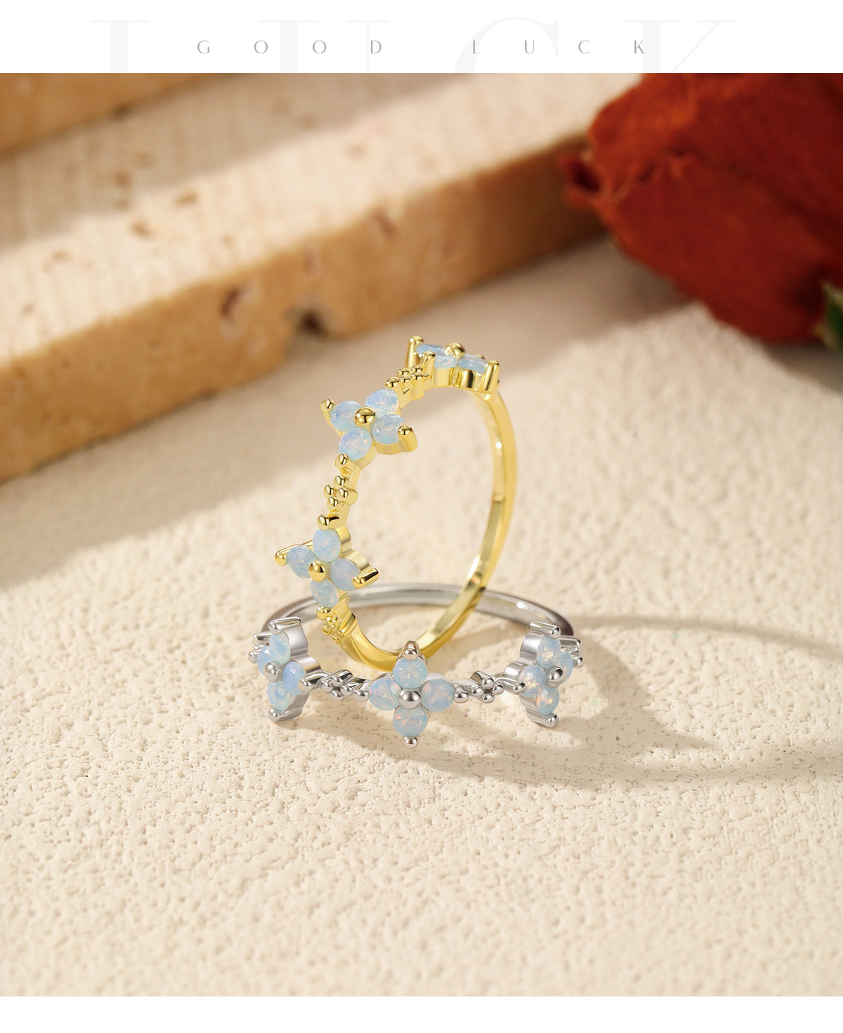 925 Sterling Silver Clover Heart Opal Ring