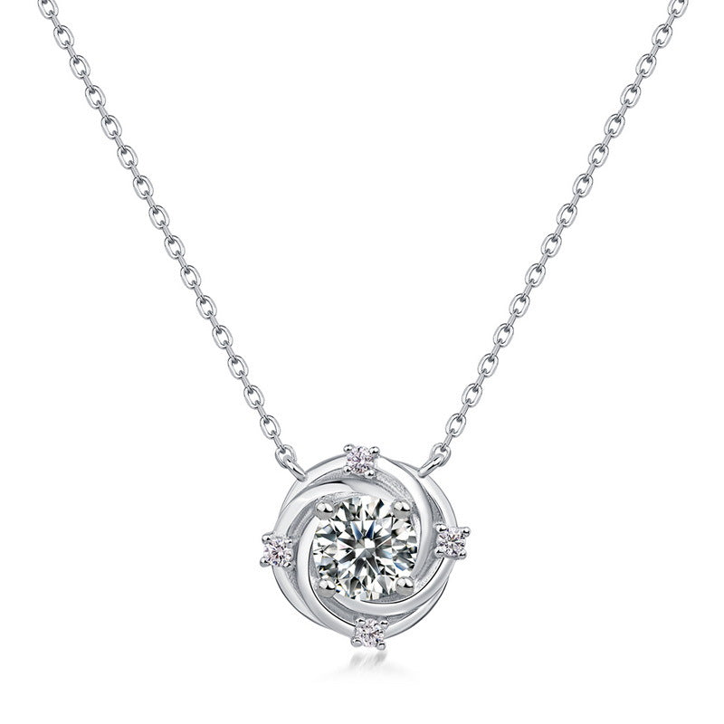 S925 Sterling Silver Moissanite Rose Four-Prong Necklace
