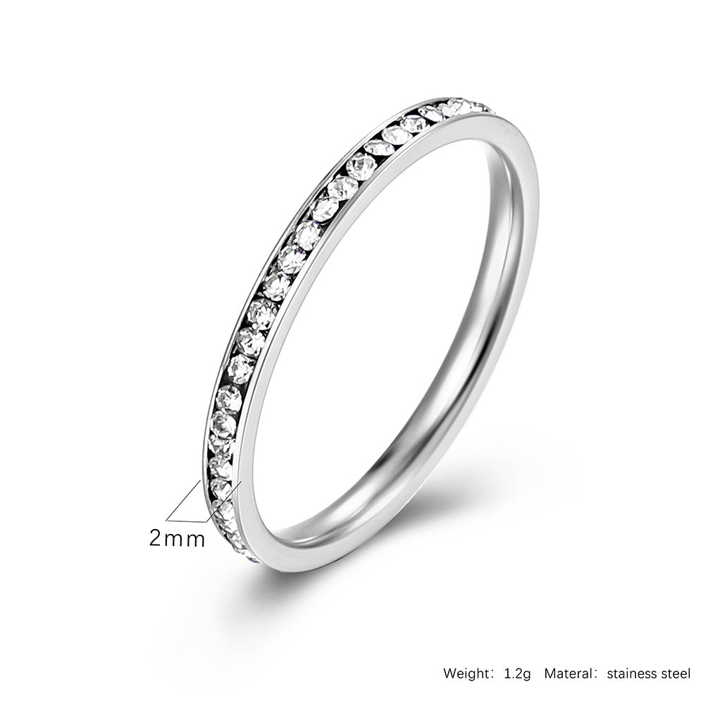 Planderful Zircon Ring 2mm For Women Titanium Steel Gold Plated Light Luxury Stacked Tail Ring