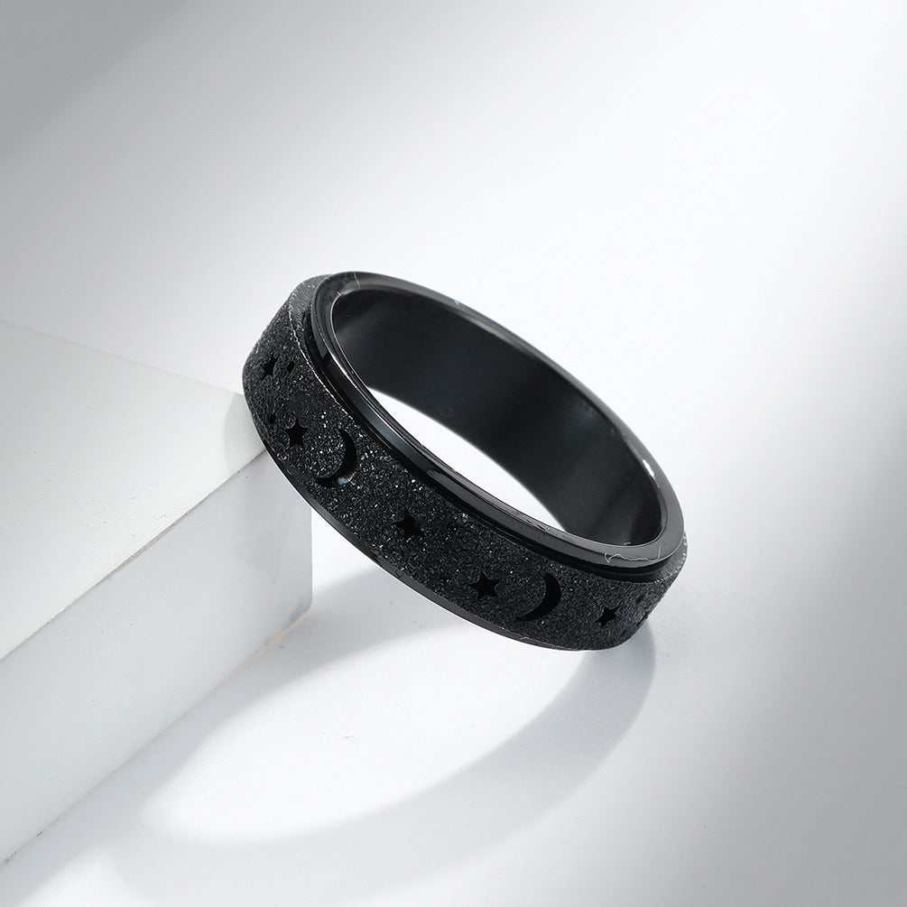 Steel Ring - Minimalist Rotating Star Moon Band For Everyday Wear Crafted By Planderful
