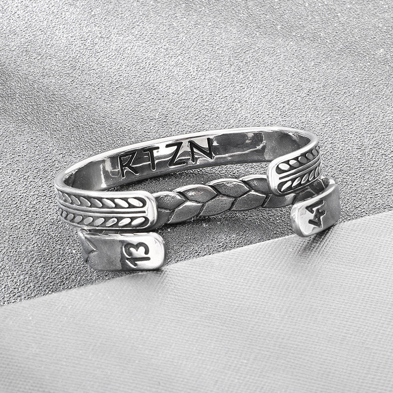 Antique Leaf Pattern C-Shaped Bracelet – Punk Style Leaf Pattern Twist Woven Stainless Steel