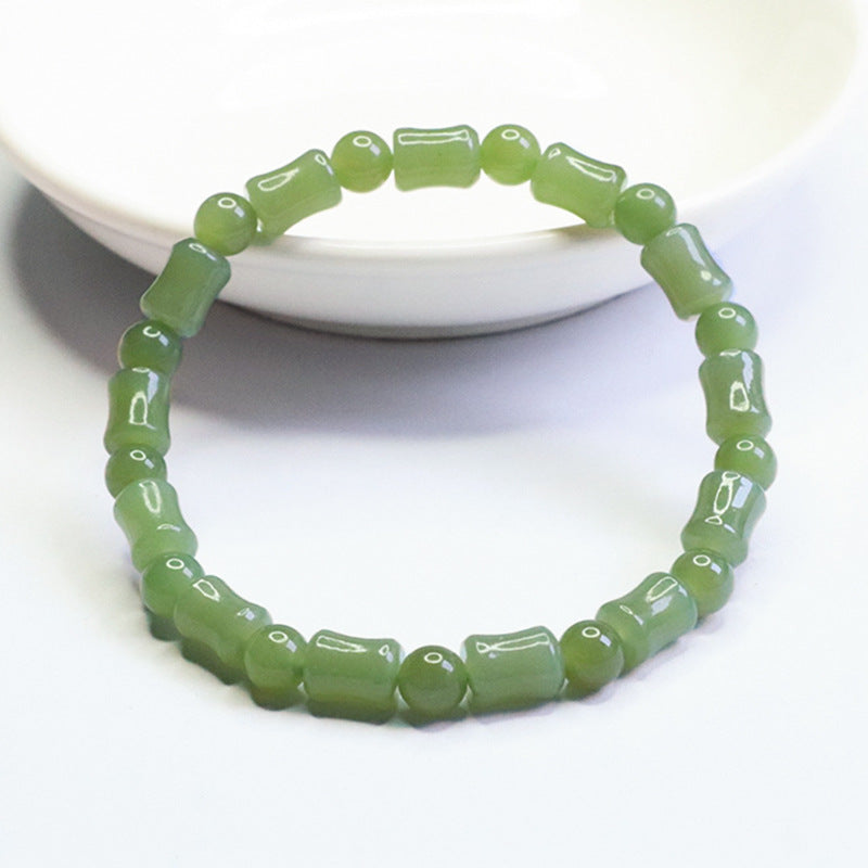 Qingshui Hetian Jade Green Bamboo Bracelet