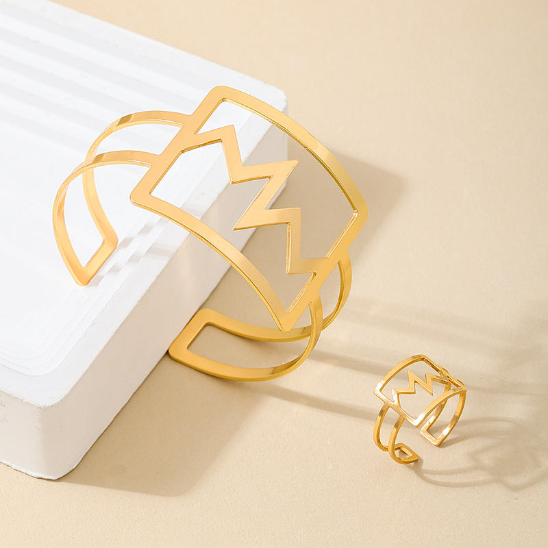 Versatile Metal Electrocardiogram Ring Bracelet Set for Women