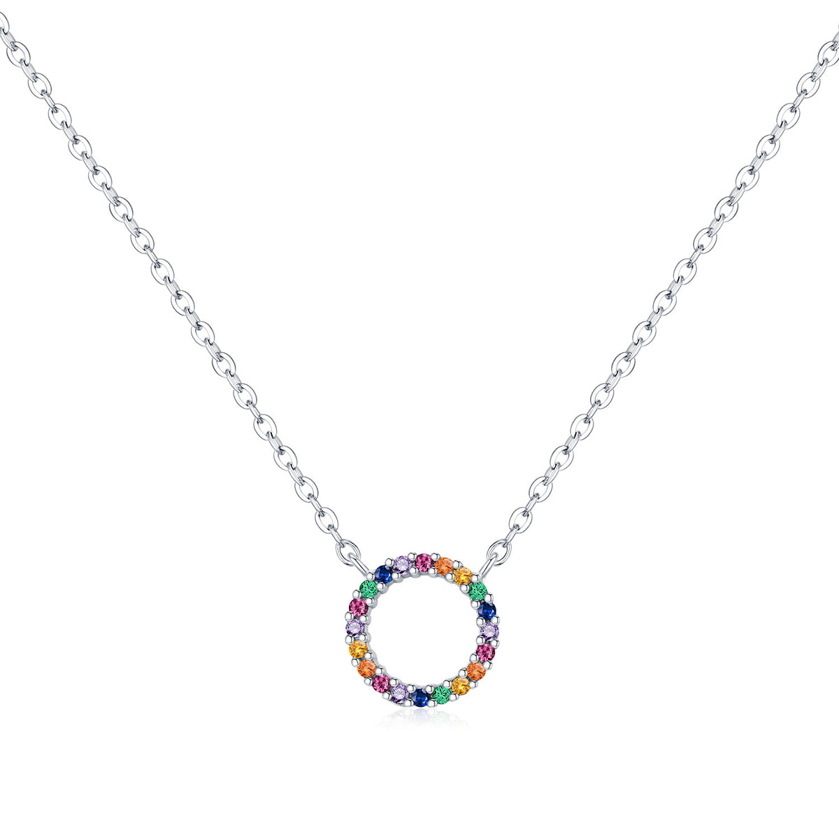 925 Sterling Silver Red Round Zircon Necklace