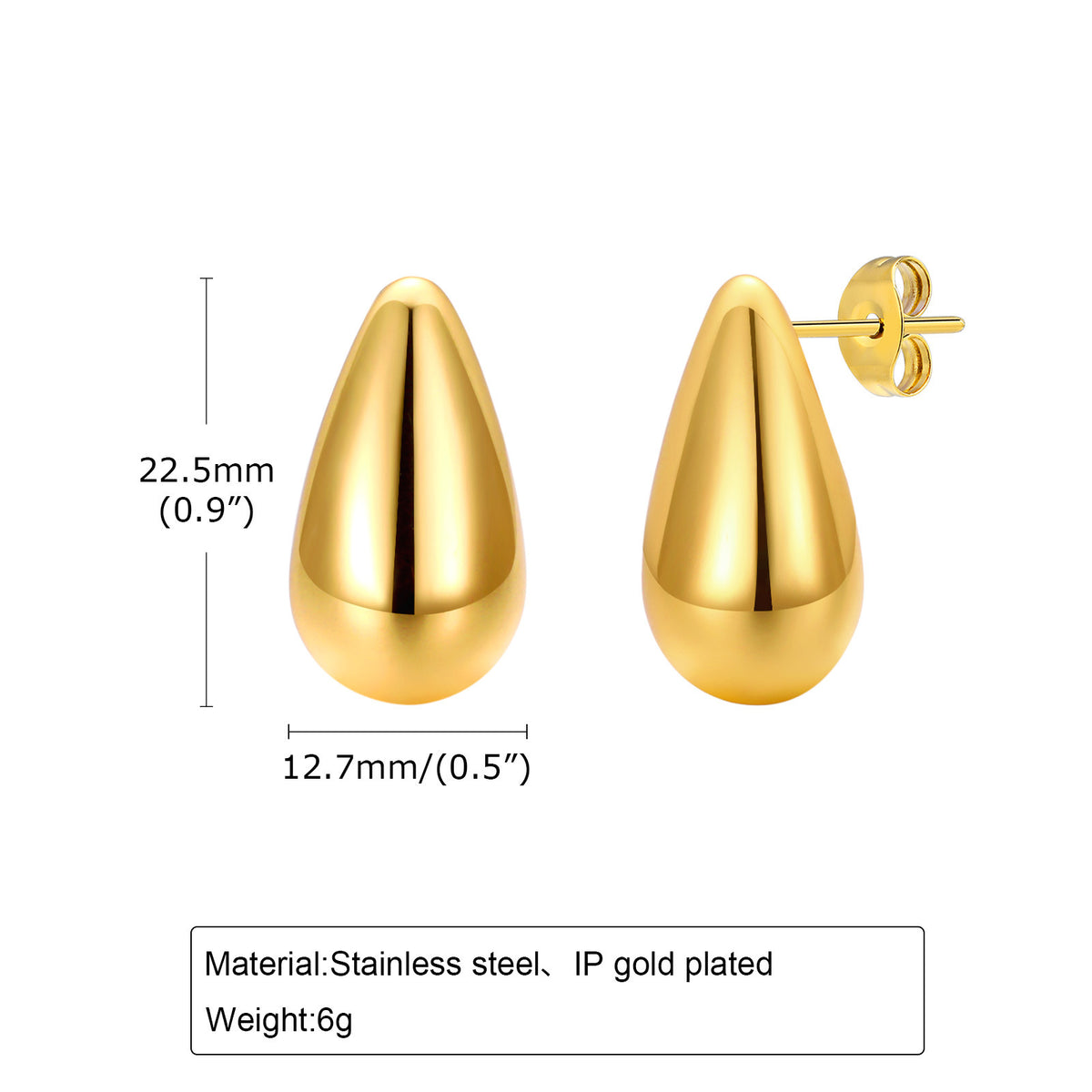 Polished Teardrop Stud Earrings — Gold