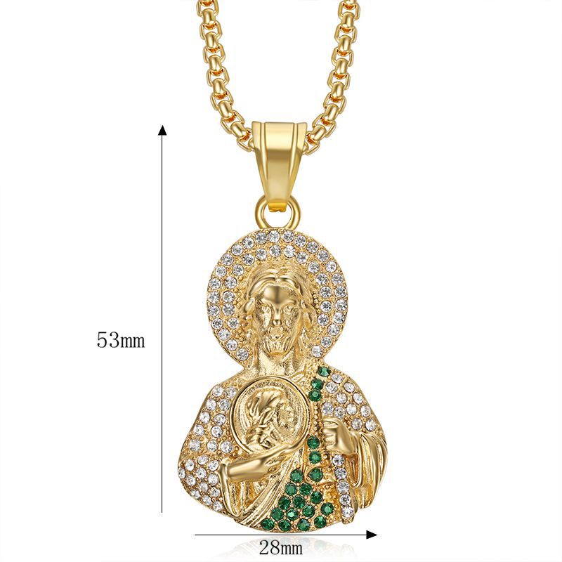 Planderful St Jude Pendant Necklace European American Style Stainless Steel Gold Plated Personalized Hip Hop