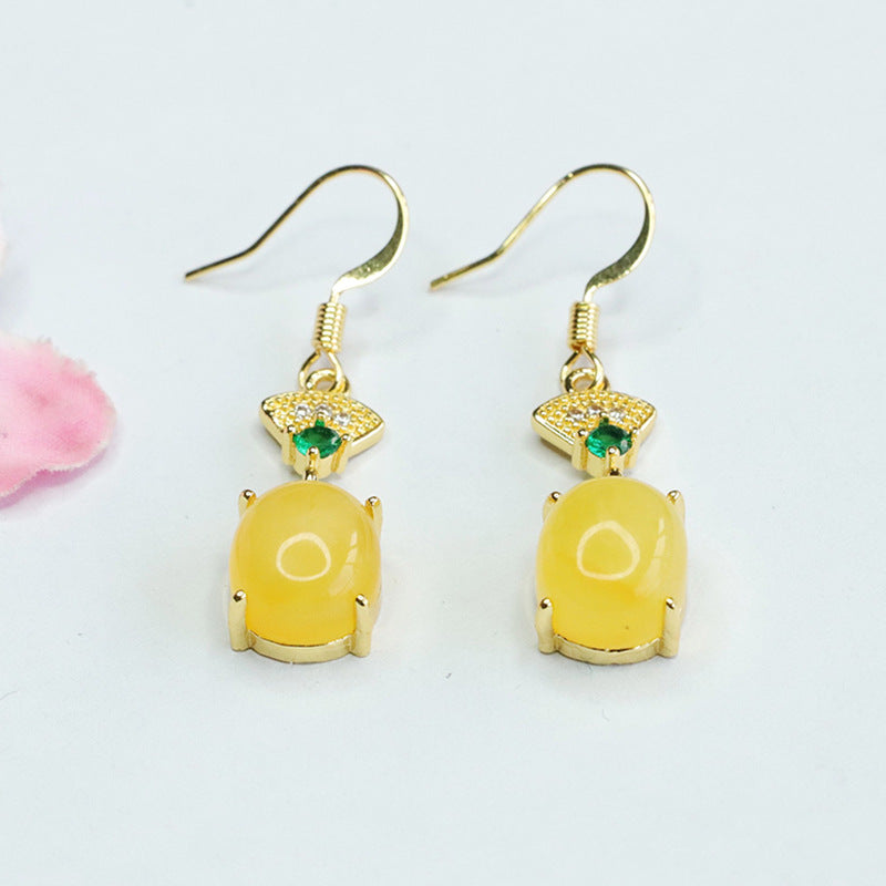 Beeswax Amber Fan Drop Earrings