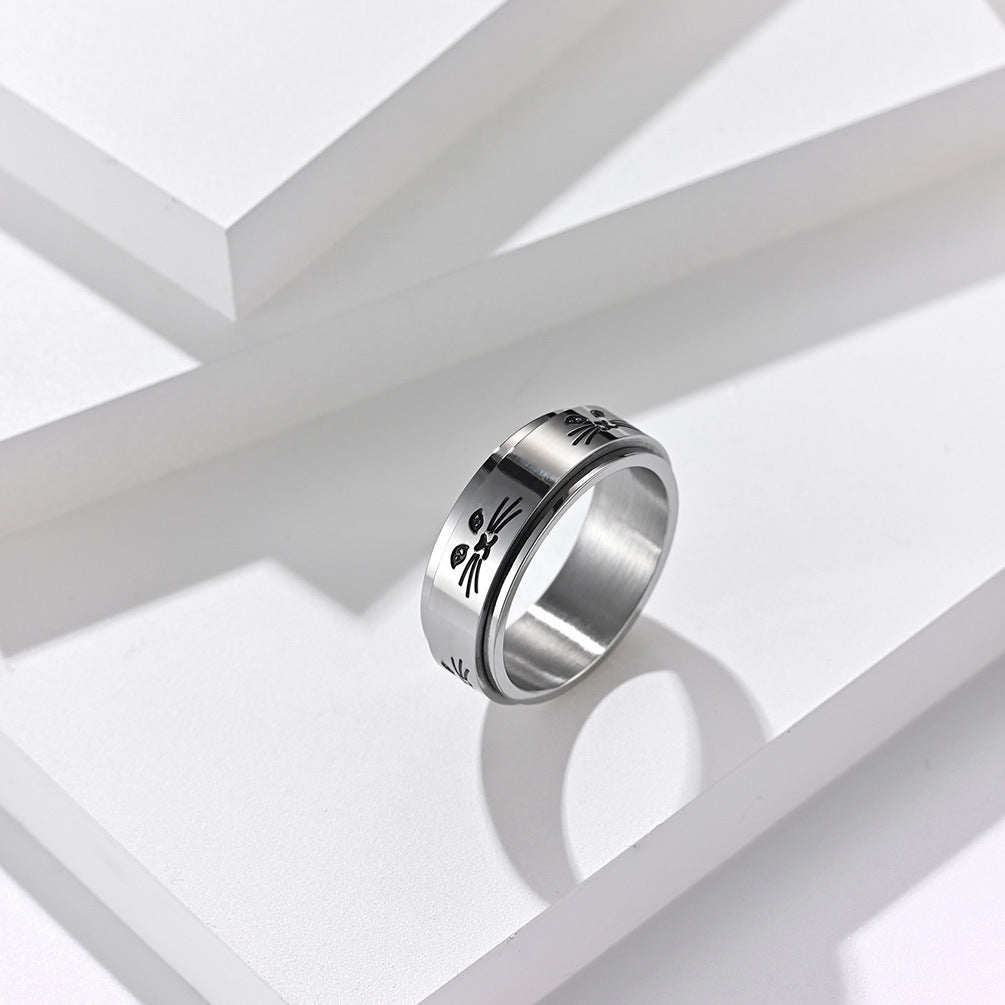 Planderful Everyday Genie Cat Spinner Ring Titanium Steel Decompression Ring For Cat Lovers