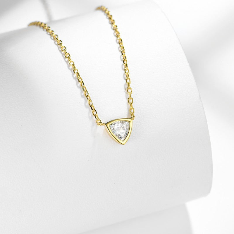 Planderful Moissanite Pendant 0.5ct Triangular Sparkling S925 Silver Gold Necklace For Women