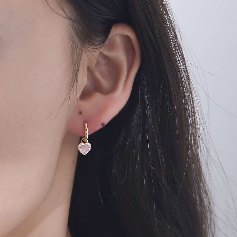 Small Personalized Zircon Earrings Jewelry 925 Sterling Silver Pink Oil Drop Heart Earrings