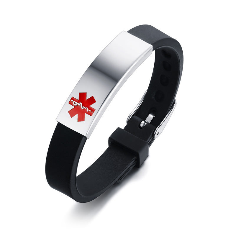 Jewelry Spot Wholesale Silicone Titanium Steel Medical Logo Bracelet for Men