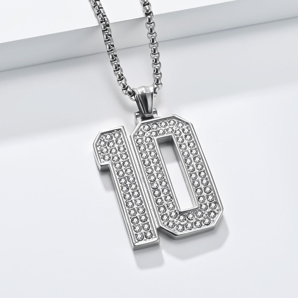 Planderful World Cup Jersey Number Necklace Stainless Steel With Zircon Pendant For Sports Fans