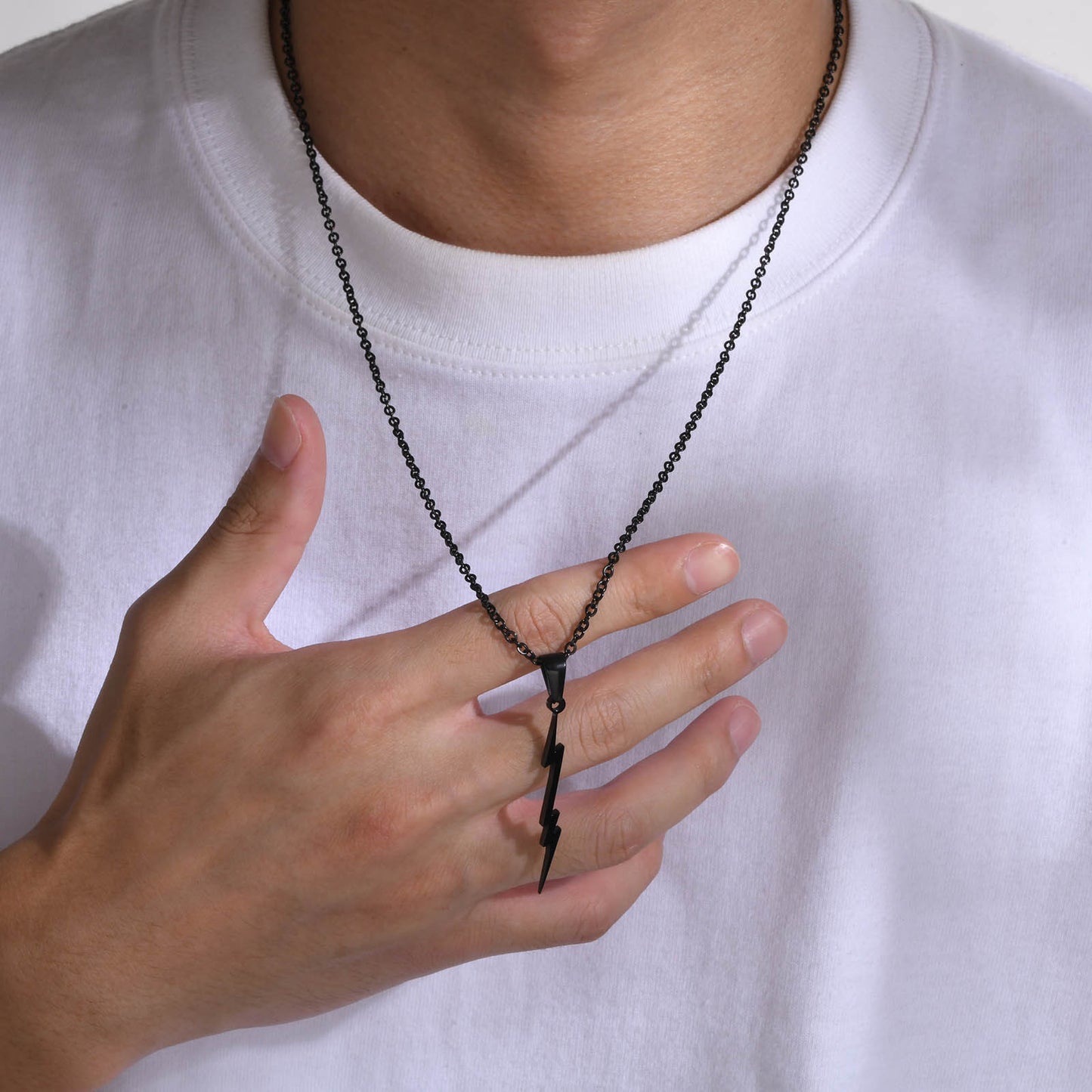 Geometric Simple Personality Stainless Steel Black Lightning Pendant Necklace Men's Accessories