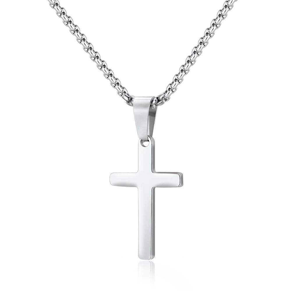 Planderful Cross Pendant Necklace For Hip Hop Fans With Glossy Steel Sweater Chain Accessory