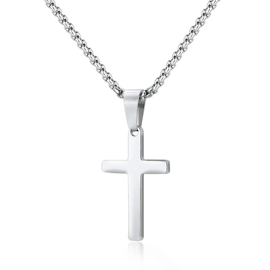 Planderful Cross Pendant Necklace For Hip Hop Fans With Glossy Steel Sweater Chain Accessory