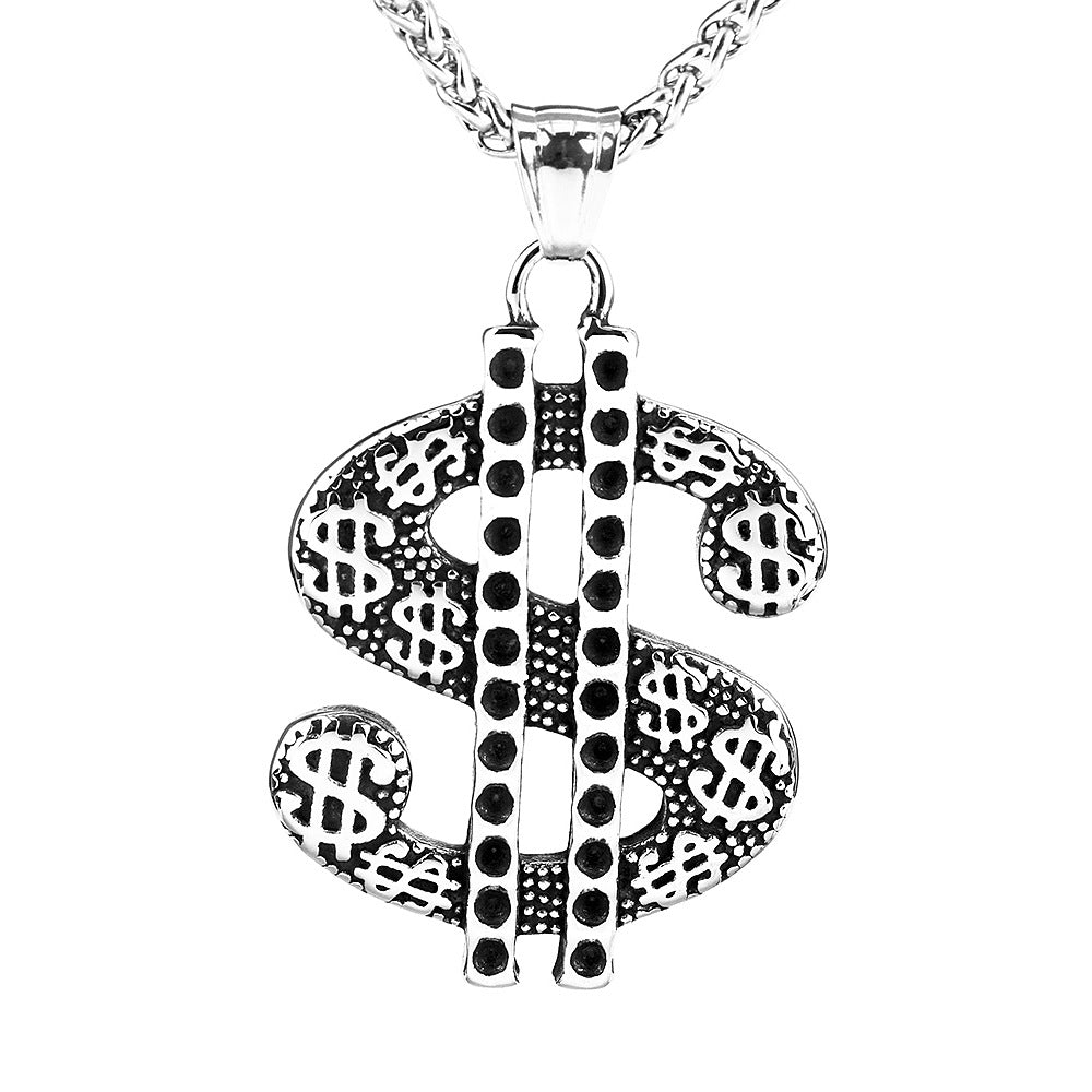 European And American Jewelry Stainless Steel Men's Pendant Necklace Retro Dollar Logo