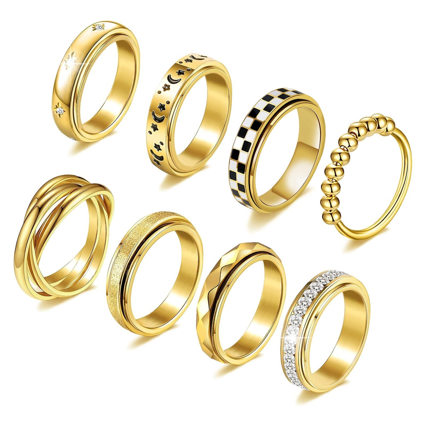 Planderful Everyday Genie Stainless Steel Zircon Spinner Ring Does Not Fade For Couples Unisex Durable Jewelry