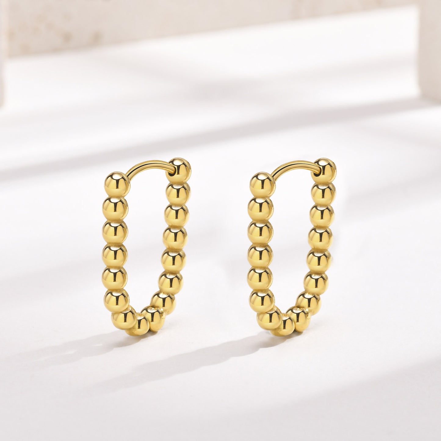 Cross-Border New Earrings Stainless Steel Plated 18K Gold Bead U-Shaped Women's Earrings