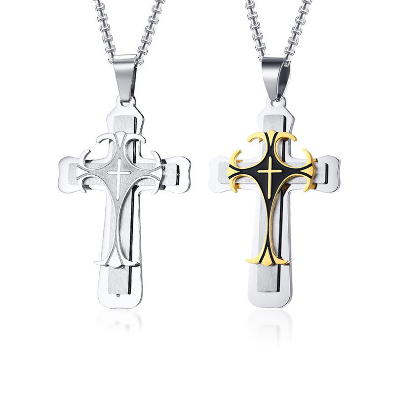 European And American Jewelry Titanium Steel Cross Necklace Pendant Wholesale For Men