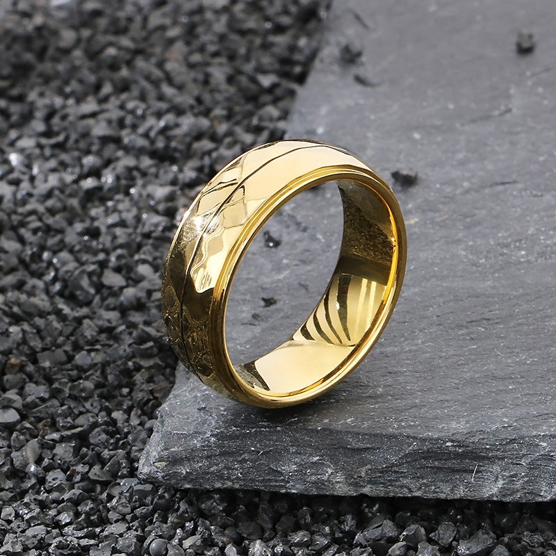 Planderful Titanium Mens Ring Double Row Texture Beaded