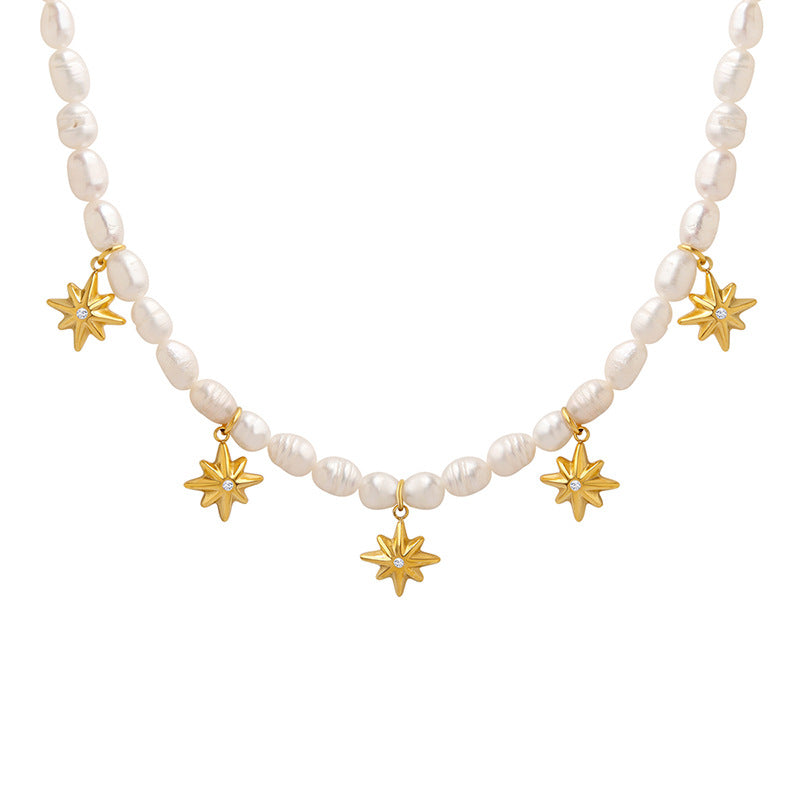 Majestic Zircon and Pearl Eight-Point Star Necklace