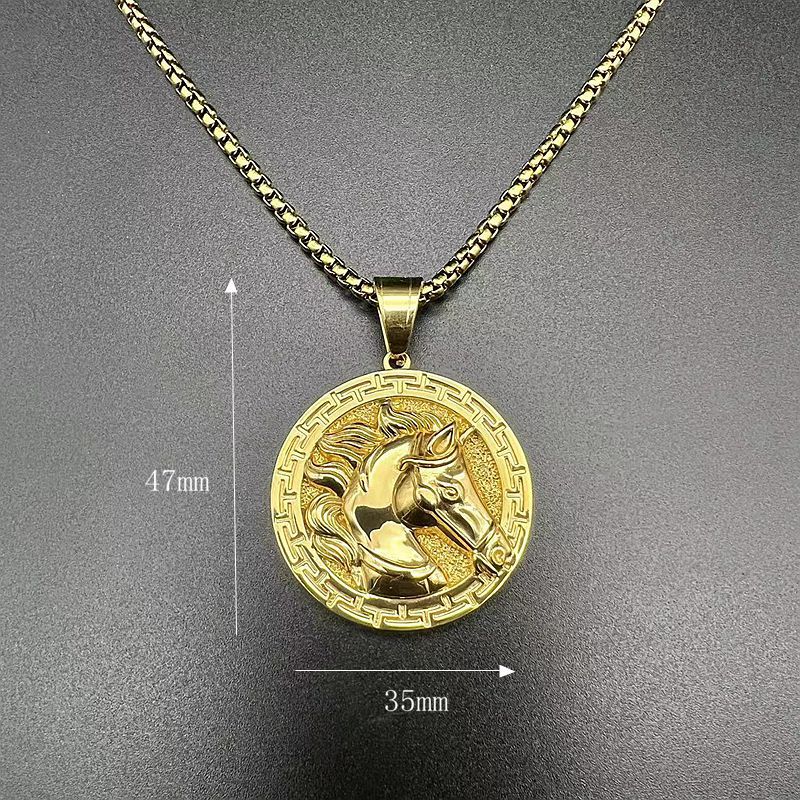Planderful Gold Plated Stainless Steel Horse Head Pendant Necklace Polished For Hip Hop Fans