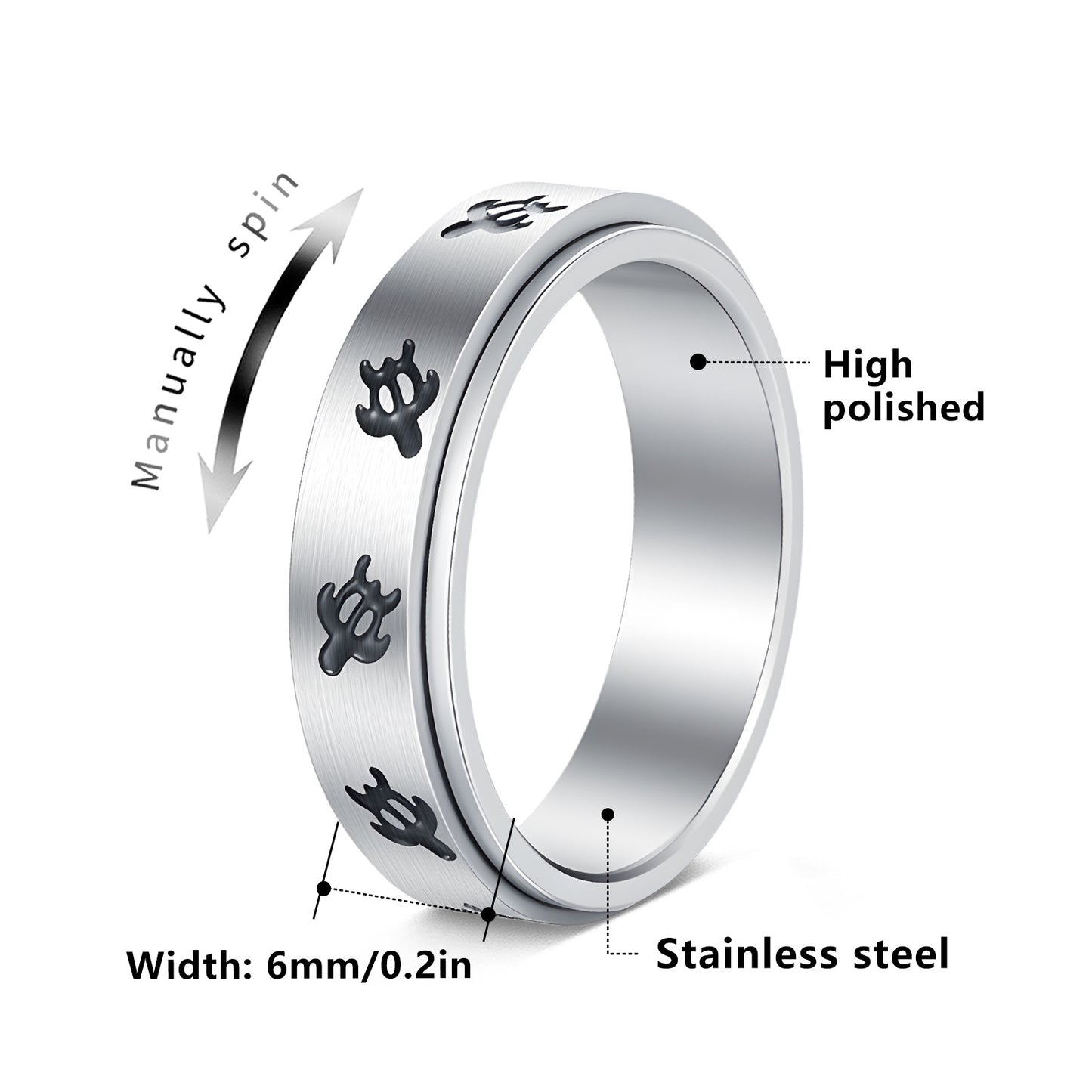 Planderful Turtle Ring Decompression Jewelry Unisex Steel Ring For Men Women Couple Gift
