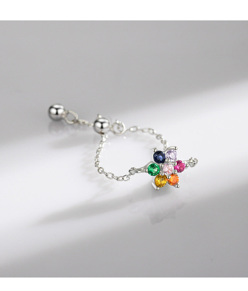 Fresh and Cute S925 Sterling Silver Flower Ring with Adjustable Design