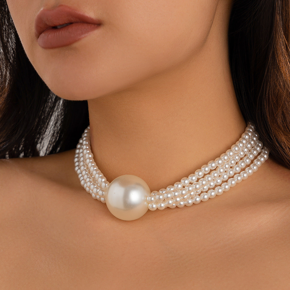 Bold Pearl-Style Bead Layered Necklace