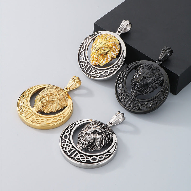 Lion Head Pendant Men Zircon Titanium Steel Planderful
