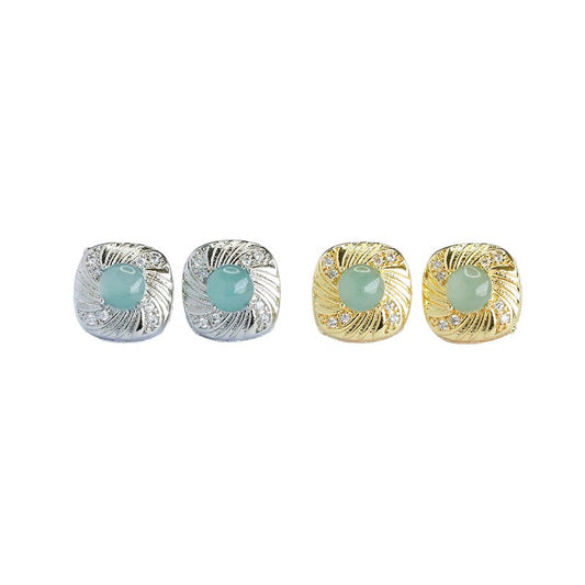 Blue-Water Jadeite Ripple Stud Earrings