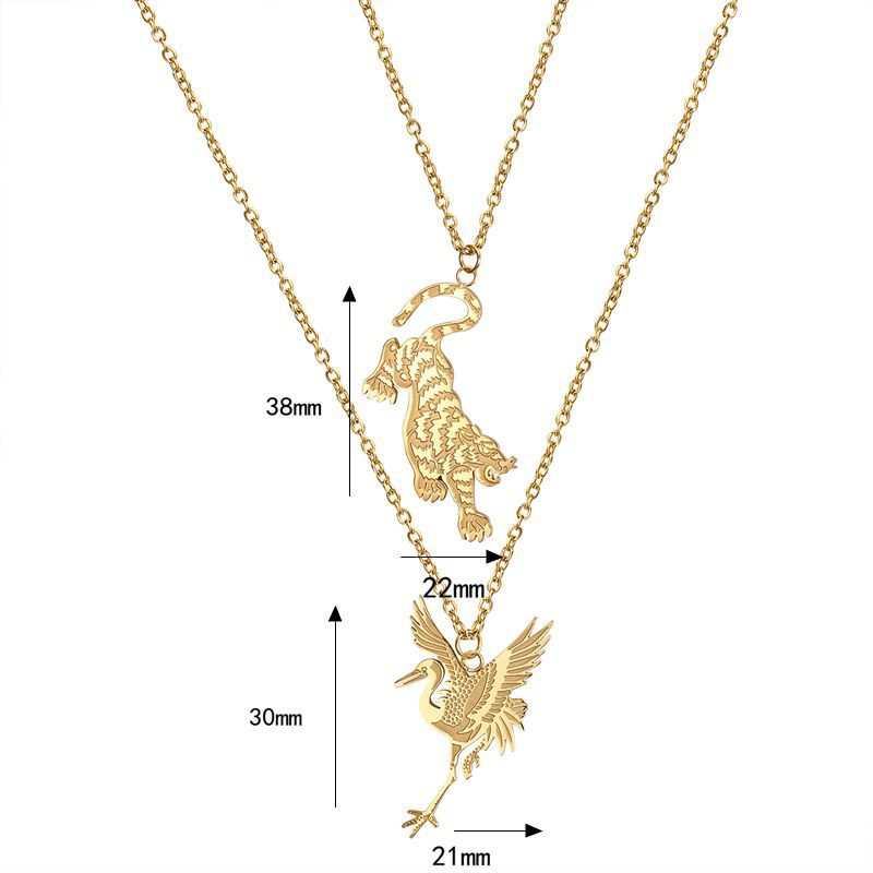 Steel Necklace - Elegant Ins Style Tiger Crane Collarbone Chain Pendant For Women
