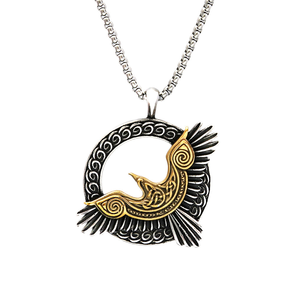 Odin Crow Pendant Men's Retro Fashion Stainless Steel Necklace